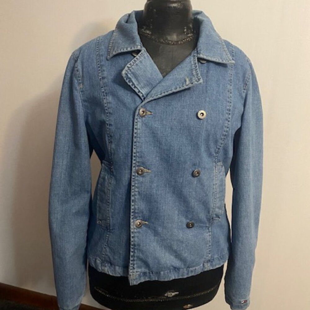 Tommy Hilfiger Vintage distressed denim jacket with quilted lining, size L